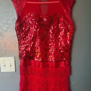 Red Sequin Fringe Dance Costume